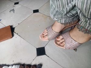 black flats and onion pink heels