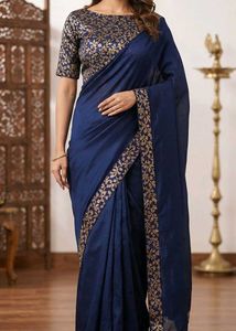 Elegant Navy Blue Saree with Gold Embroidery