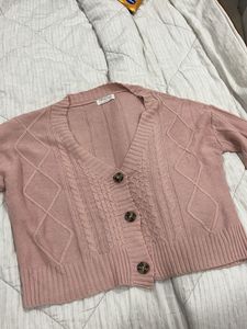 Dusty Rose Cable Knit Cardigan