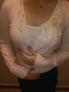 Chic Pearl Embellished Cardigan
