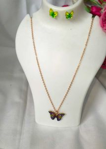 Delicate Metal Multicolour Necklace & Eyerring Set