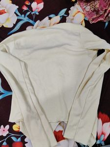 Cream Ribbed Square Neck Top with Black Trim