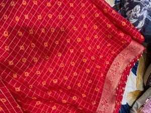 Red Bandhani Print Saree