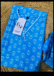 Blue Floral Print Kurta with Dupatta