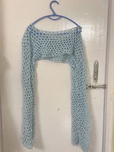 Light Blue Ruched Sheath Dress with Crochet Top
