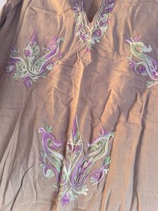 Taupe Coloured embroidered Short Kurti