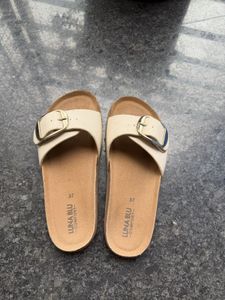 Stylish Cream Buckle Slides