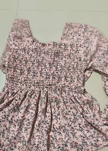 Pink Floral Smocked Peplum Top
