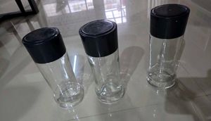 Set of 3 Glass Jars with Black Lids