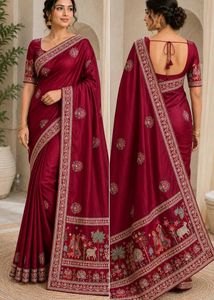 Exquisite Embroidered Silk Saree
