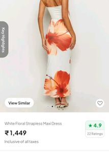 White Floral Strapless Maxi Dress