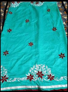 Teal Embroidered Silk Saree