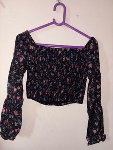 Floral Smocked Off-Shoulder Crop Top