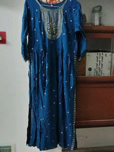 Blue Embroidered  Nyra cut Kurta