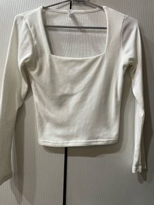 Chic White Square Neck Long Sleeve Top