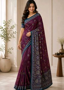 Beautiful mul cottan Purple Floral Saree