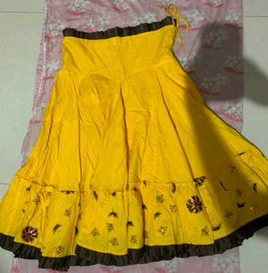 Yellow Floral Print Midi Skirt for navratri