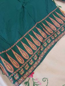 Bottle Green Palazzos with Embellished Border