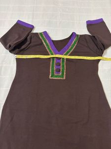 Woolen Kurta with Purple &amp; Green Embellishments
