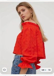 H&M Orange Off-Shoulder Smocked Top