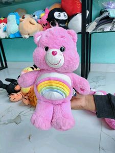 Pink Care Bear Plush Toy with Rainbow