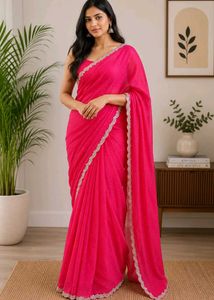 Elegant pink Saree with Lace Detail