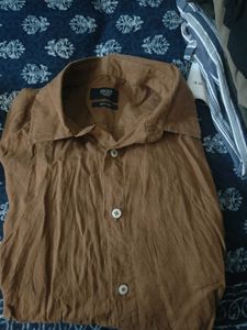 men and women Brown Linen Shirt