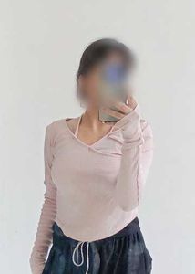 Light Pink Ribbed Wrap Top