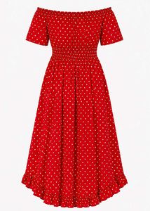 Red Polka Dot Off-Shoulder cotton dress
