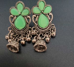 Elegant Mint Green Jhumka Earrings