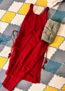 Red Kurti with Embroidered Detail