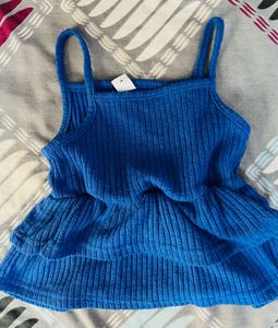 Blue Ruffled Spaghetti Strap Top