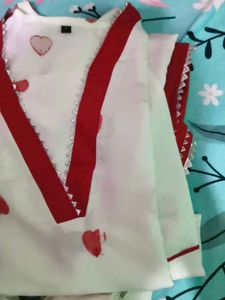 White Kurta with Red Hearts