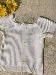 White Ribbed Button-Up Top