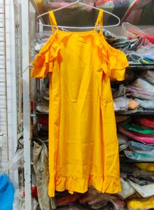 Mustard Yellow Cold Shoulder Ruffle Dress