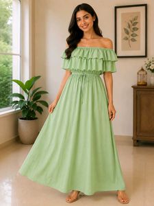 Off Shoulder Ruffle Maxi Dress
