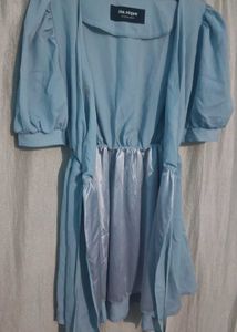 Light Blue Puff Sleeve Midi Dress