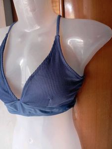 Navy Blue Ribbed High-Waisted Bikini Set
