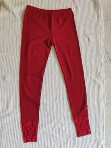 ZOLA Red Leggings with Lace Trim