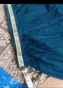 Blue Kurta set  with Red Embroidered Neck