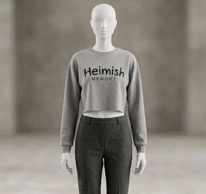 Grey Cropped "Heimish Memory" Sweatshirt