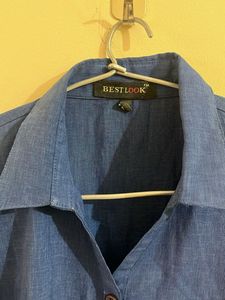 Royal Blue Button-Up 3/4 Sleeve Shirt