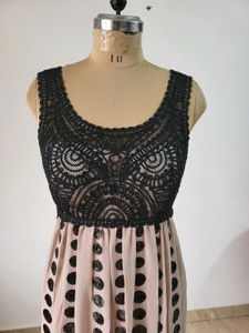 Elegant Black Lace &amp; Polka Dot Dress  Length  40 I