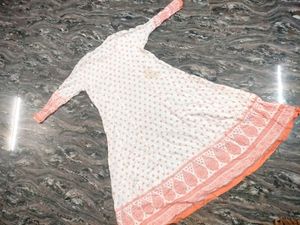 Elegant White &amp; Orange Printed Kurta