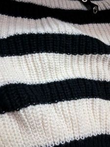 Striped Knit Sweater with Buckle Detail