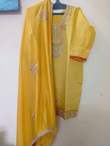 Yellow Embroidered Kurta Set with Dupatta