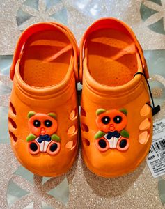 Orange Kids Clogs with Bear Design