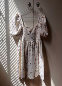 Floral Smocked Square Neck Dress