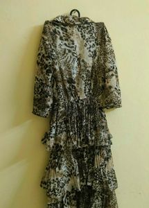 Tiered Leopard Print Midi Dress
