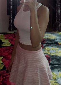 Pink Houndstooth Mini Skirt